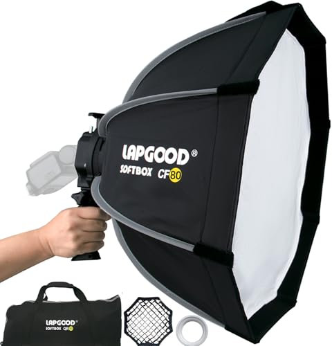 Bowens Mount Softbox 80 cm - Installation rapide - Support S compatible Godox, Canon, Sony, Fuji, YongNuo Flash