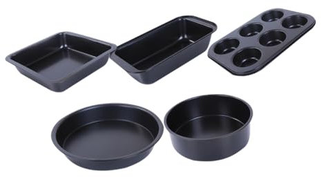 COLLBATH 5piezas Moldes De Pastel Para Horno Antiadherentes Acero Al Carbono Resistente Incluye Bandejas Redondas y Rectangulares Para Tartas Pizza y Pan De Molde Limpieza Fácil y Duradera
