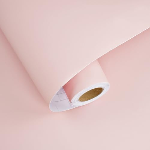 HotDecor Peel and Stick rosa tapet, 60 cm x 300 cm, vinylfolie för köksskåp, flickor, tapet, för sovrum, enkel, rosa, klibbig baksida, plast, väggpappersrulle, vardagsrum, bänkskiva, vinylbeläggning