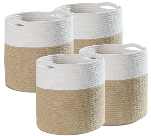 Mangata Aufbewahrungskörbe für Schrank, 33 cm, würfelartige Aufbewahrungskörbe, Baumwollseil, gewebt, Kinderspielzeug, Organizer für Regal, waschbar, natürliches Material, 33 x 33 cm