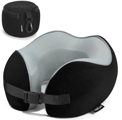 TAVALER Nackenkissen Flugzeug, Reisekissen Flugzeug Memory Foam, Nackenhörnchen Erwachsene Reise, Flugzeug Kissen Einstellbar und Waschbar - Tragbare Travel Pillow Neck (Schwarz)