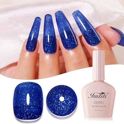Imtiti Glitzer UV Nagellack, Marine Blau Schillernder Glitter Gel Nail Polish Soak Off LED UV Diamant Schimmer Glitzer Nagellack Starter Maniküre Kit, 10ML