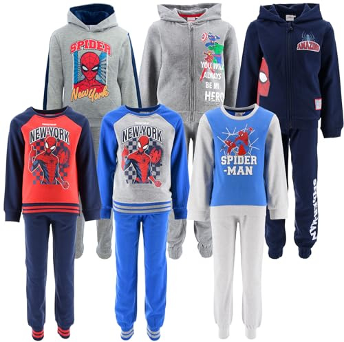 Marvel Avengers Spiderman - Combinaison complète 2 pièces Sweat et pantalon - Enfant - Automne Hiver - Licence officielle, Spiderman 1135 Bleu marine, 6 ans