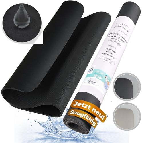 LULEY® Saugfähige Abtropfmatte Geschirr 30x40 cm Schwarz – Kieselgur