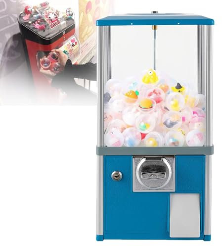 QXIWAOE Transparenter Kaugummiautomat, Verkaufsautomat, kommerzieller Kaugummihersteller für Süßigkeiten, automatische Kapselmaschine für Einzelhandelsgeschäfte, Blau