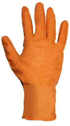 Blinker - Guantes de Nitrilo High Grip - Protección Química - Resistencia Mecánica - Textura Piramidal - Gran Agarre - Sin Látex, Sin Polvo - Ambidiestros - Color Naranja - 100 Unidades - Talla M 7,5