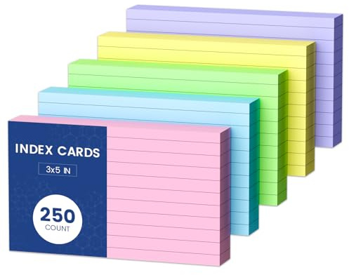 Aidunmis Tarjetas de índice, tarjetas de índice de 3 x 5, tarjetas de notas de colores para estudio, paquete de 5