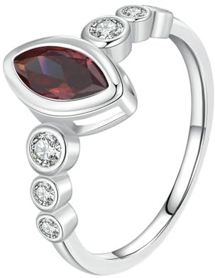 Stfery Alliances de mariage, 7 x 12 mm, taille marquise, corindon café, bague en or blanc, 14 carats, 45 (14,3) à 62 (19,7 mm)
