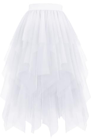 Hanpceirs Damen Tüll Röcke A-Linie Midi Tutu Rock | High Low Layered Puffy Fee Röcke, Unregelmäßiger Tutu Rock, Halloween Costumes, Cosplay Skirts, Mesh Skirts, Karnival Costume
