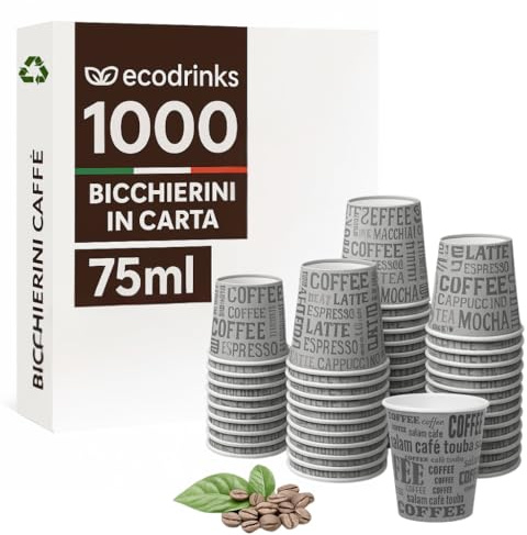 marketcaffe 1000 Pz Bicchierini Caffe di Carta Biodegradabili Biocompostabili Tazzine 75 ml (Grigio)