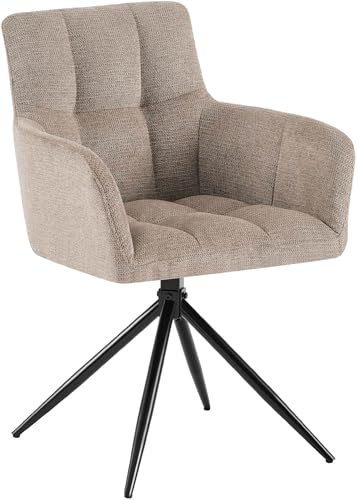 CLP Silla de Comedor Jonah, sillón Giratorio con reposabrazos, Mecanismo de Retorno automático 180°, tapizado en Tela fácil de Limpiar, Color:Gris Pardo