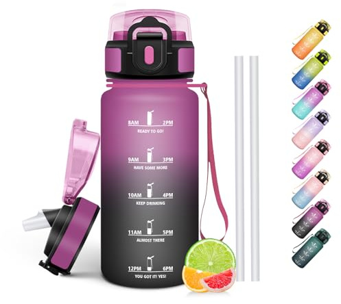 HoneyHolly Borraccia 500Ml, Senza BPA & A Prova di Perdita, Borracce con Cannuccia, Reutilizables, Water Bottle Scuola Elementare, Borraccia Motivazionale per Scuola, Palestra, Ufficio, Running