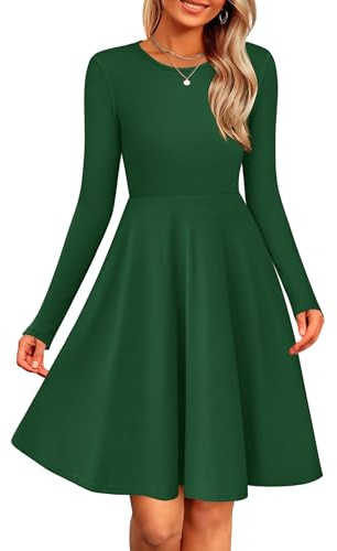 Zeagoo Robe Pull Hiver Femme à Manches Longues Col Rond Robes en Tricot Chic et Elegant Robe Casual A Ligne Tunique Vert foncé M