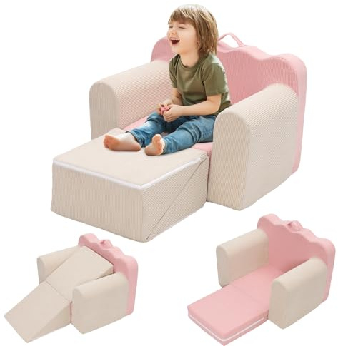 Ark miido Sillón Infantil Sofá Cama 3 en 1, Convertible Sofá Suave Silla Plegable y Tobogán, Sofa Bebe para Niñas y Niños para Dormitorio Sala Juegos Jueguen y Lean
