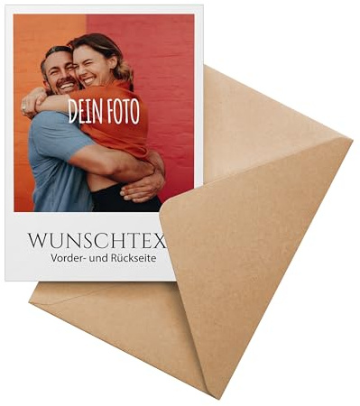 Ausgewählt verpackt Personalisierte Karte mit Umschlag – selbst gestalten mit Foto und Text – Postkarte DIN A6 – Hochzeitskarte, Geburtstagskarte – Dankeskarte Kommunion – (Motiv 1 - Hochformat)
