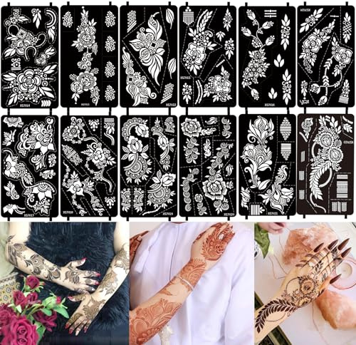 XMASIR 12 temporäre Tätowierungsvorlage, Hand Tattoo Tempel Set für indische arabische Frauen Body Painted DIY Tattoo-Aufkleber