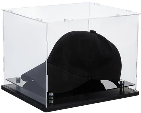 SUPERFINDINGS Acrylic Hat Display Boxes Baseball Cap Dust-Proof Cases Rectangle Clear Boxes for Display Hat Transparent Showcase Holder Stand with Black Base Includes Cleaning Cloth,27.8x22.6x20.8cm