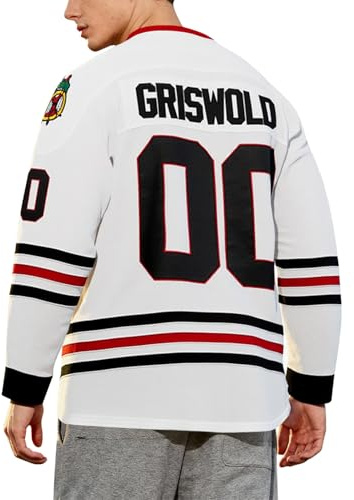 SERTAS Weißes Hockey-Trikot für Herren, genähte Nummer 00, mit indischem Druck, Weihnachten, Winter, Eishockey-Top für Sport, Camping, weiß, M