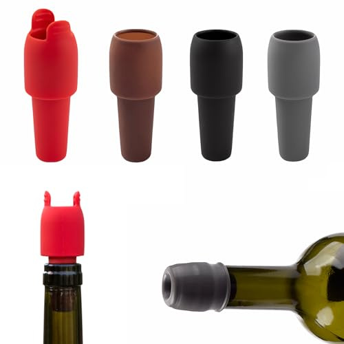 4 Pack Reusable Sparkling Wine Bottle Stoppers with Handle – Silicone Wine Stoppers for Beer, Champagne, Prosecco & Home Use