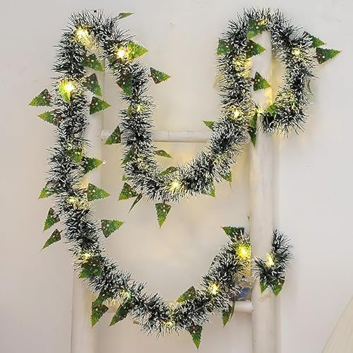 Weihnachtsgirlande mit Beleuchtung, 10M Girlande Weihnachten mit 100 LED Lichterkette Weihnachtsdeko Tannengirlande mit Timer Beleuchtet Weihnachtsgirlande Batteriebetrieben für Baum Treppe (C)