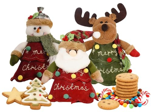 Sacchetti Per Caramelle Di Natale 3 Pezzi Borsellino Con Cerniera | Bambola 3D Babbo Natale Pupazzo Di Neve Renna Sacchetti Regalo Per Caramelle, Giocattoli, Feste