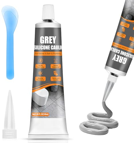 ALLONY Silicone Gris, Joint Silicone, silicone Sanitaire, Mastic silicones de Construction, Hautement Elastique, Mastic Gris pour joints Bains Cuisine Fenêtres Carrelage, Intérieur Extérieur, 100ML