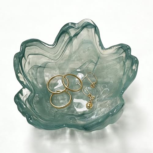 BESSKON Purple Flower Glass Ring Dish, Jewellery Tray, Small Trinket Dish, Floral Decorative, 8.5cm, Birthday Gifts for Women (Green)