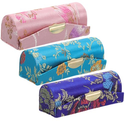 Hohopeti Organisateur de Rouge à Lèvres de Voyage 3 Pièces Motif Chinois en Coton Tissé Compartiments pour Bijoux et Monnaie