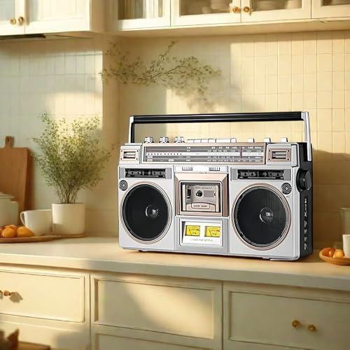 JTYRW Classico stile anni '80 retrò lettore CD Boombox, registratore a cassette Bluetooth portatile con radio AM/FM/DAB+ e ingresso USB/SD, altoparlante vintage per riunioni di famiglia e viaggi