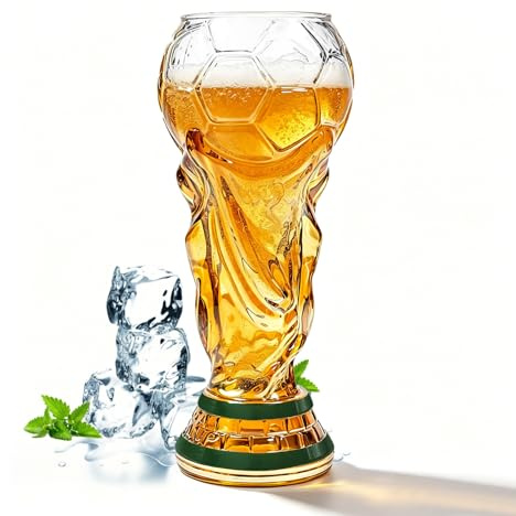 bechoanigel 500 ML Fußball Bierkrug, WM Bierkrug zum Beobachten von Fußball, Weltcup Bierkrug für Bier, Cocktails, Getränke, Fußballparty (Vergoldete Ausführung)