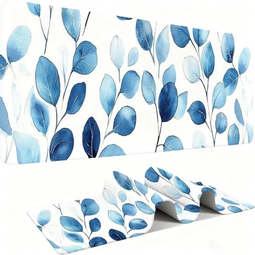 Tapis de Souris 600x300mm Tapis Souris Gamer, Mousepad de Bureau Ultra Mince Base Caoutchouc Antidérapante Lavable Vitesse précision Améliorées pour PC, Ordinateur, Travail-Les Feuilles Bleues C0P-252
