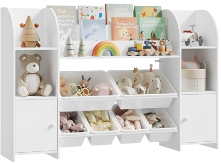 WOLTU Kinderregal Bücherregal Kinder Holz 6 Plastikschubladen Weiß | 6 Schubladen; 4 Fächer; MDF; Kinderzimmer; Wohnzimmer; Arbeitszimmer; 140x90x30 cm; Regal