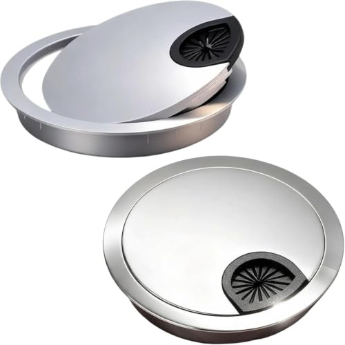 Alriedy 2er Set Kabeldurchführung Schreibtisch Ø60mm Metall – Kabeldurchlass mit Bürsten & Gummieinsatz für Möbel & Büro – Perfekte Kabelorganisation für Zuhause, Perlen Silber