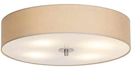 Qazqa Modern Stoff Deckenleuchte, Deckenlampe - Drum - Beige, Rund, 4-flammig, 50cm, Ideal als Flur, Schlafzimmerlampe und Wohnzimmerlampe