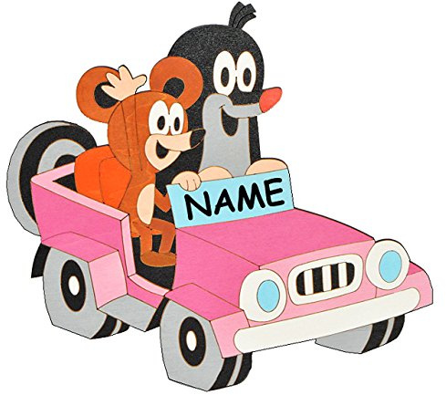 alles-meine.de GmbH Türschild/Wandbild/Wandtattoo - Der kleine Maulwurf - Pauli - incl. Namenswunsch - Holz - selbstklebend - Kinderzimmer Deko Bilder Auto