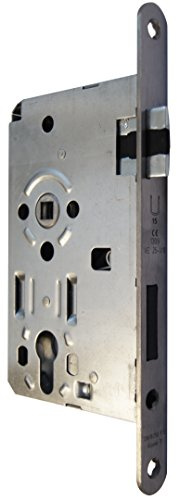 Alpertec Einsteckschloß Objektschloß DIN LINKS für Feuerschutztüren PZ Edelstahl matt Schloss, Schlösser, Stulp 20 mm, rund, Vierkant 9 mm, Abstand 72 mm, 36053280