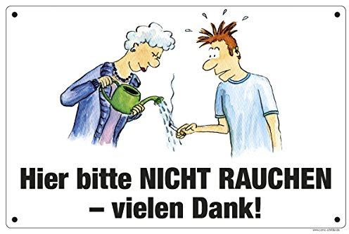 Schild hier bitte nicht Rauchen 30 x 20 cm | wetterfest, Nichtraucher, mit lustigem Comic-Motiv