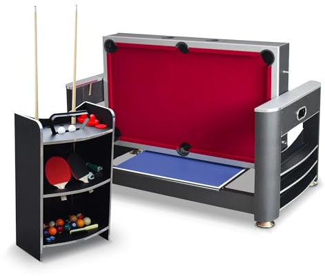 Hathaway Triple Threat Multi Game Table – Space-Saving Rotating Playfield for 6ft Pool Table, Air Hockey Table, & Table Tennis - 3 in 1 Game Table with Complete Accessories & Display Rack