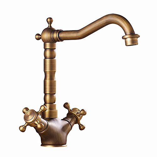 HomeLava Retro Zweigriff Küchenarmatur Mischbatterie Nostalgie hoch Wasserhahn Armatur Badarmatur Bad Küche Zweigriffmischer in Bronze