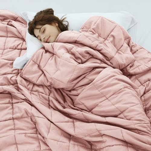 Weighted Idea Couverture lestée pour Adultes (Rose Corail, 152,4 x 203,2 cm, 6,8 kg) – Couverture Lourde, rafraîchissante, Respirante avec Perles de Verre de qualité supérieure, Toutes Saisons, Douce