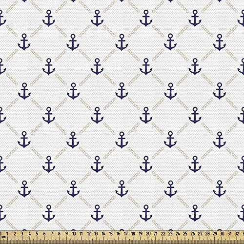 ABAKUHAUS Anker Gewebe als Meterware, Yacht Schiff Kreuzfahrt, Schön Gewebten Stoff für Polster und Wohnaccessoires, 1M (148x100cm),Marineblau Weiß