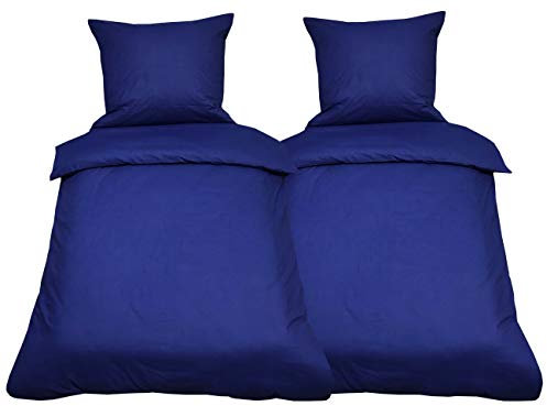 Leonado Vicenti Bettwäsche 135x200 4teilig Renforce 100% Baumwolle Uni mit Reißverschluss, Farbe:Dunkelblau