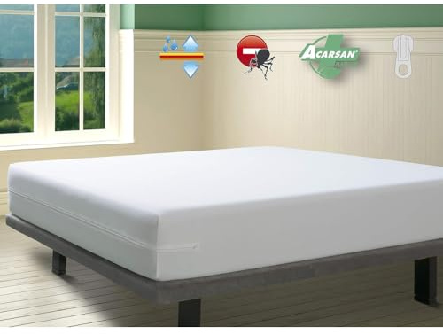 SAVEL - Funda de colchón Impermeable y Transpirable 105x190/200 cm con Tratamiento antiácaros | Protector con Cremallera | Cubre colchón Oeko-Tex