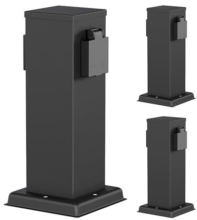 ledscom.de 3 Tomas de jardín Columna Polly para Exteriores, IP44, 2 vías, Acero Inoxidable, Negro, Angular, 27 cm