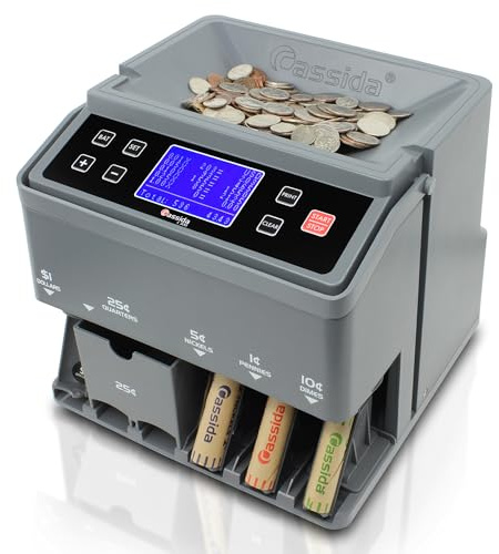 Cassida C300 Professional USD Coin Counter, Sorter and Wrapper/Roller, 300 Coins/min, with Quickload and Printing-Compatible