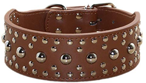 haoyueer Unisex-Hundehalsband aus Leder, mit Nieten, Größe M, L, Größe M, L, Braun