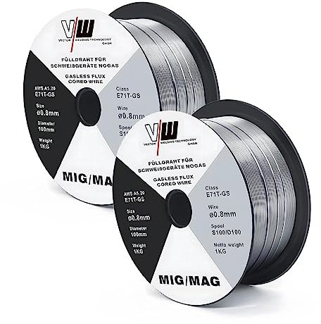 MIG MAG Schweißdraht E71T-GS - Fülldraht - Drahtrolle D100/S100-2 Rollen je 1kg - 0.8mm Durchmesser - VECTOR WELDING
