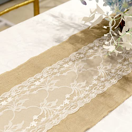 Tischdecke aus Jute und Spitze, Vintage, elegante Tischdekoration für rustikale Hochzeit, Landhausstil oder Veranstaltungen – 30 x 275 cm (Auped)