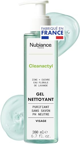 NUBIANCE - Gel Nettoyant Visage Cleanactyl® - Peaux Mixtes à Grasses, Acné & Imperfections - Hydratant & Purifiant, convient aux Adultes & Adolescents - Anti-Brillance, 200ml