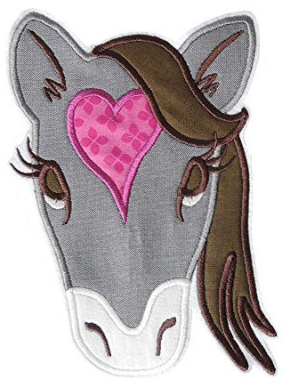 aufnäher XL Pferd Pferdekopf grau brombeer Applikation Aufbügler Bügelbild patch sticker für kinder